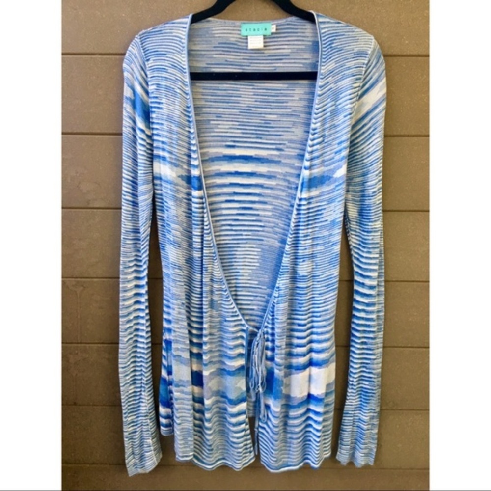 Stacia Blue/White Striped Wrap Cardigan Sweater S
